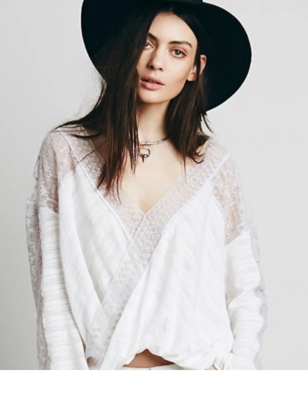 Free People Valley City Ivory Mesh Burnout Surplice Top